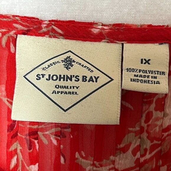 St. Johns Bay Flowy Red Paisley Floral Blouse Sz:1X - Picture 4 of 12
